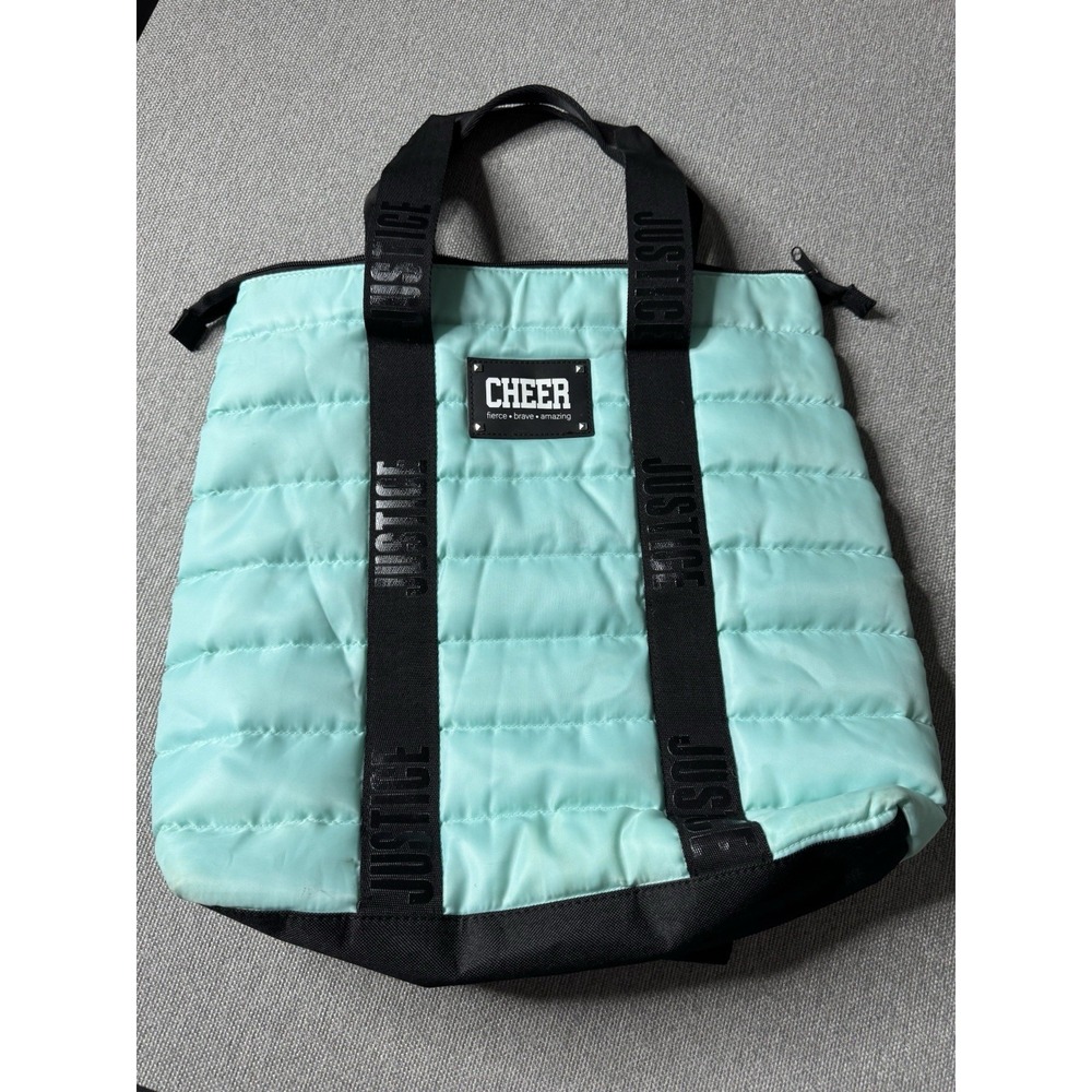 JUSTICE CHEER TOTE BAG/BACKPACK AQUAMARINE FIERCE BRAVE AMAZING